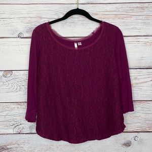 LC Lauren Conrad Magenta Floral Lace Top Medium